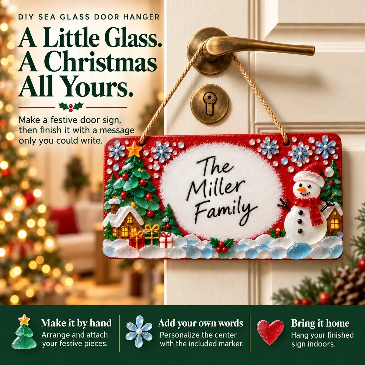 ⏳ Last Day 49% OFF – 🎄 Beginner-Friendly DIY Sea Glass Christmas Hanging Sign Kit | 8 Festive Designs with Handwritten Personalization ✍️