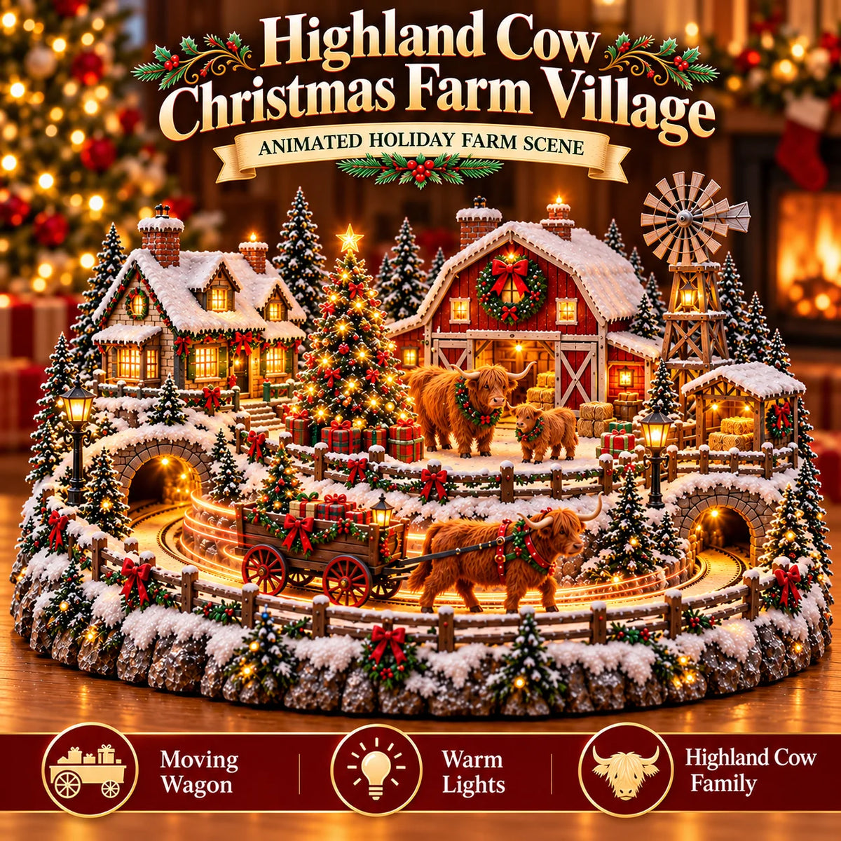 🐮 Highland Cow Christmas Farm Village – Animated Holiday Scene🐮