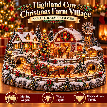 🐮 Highland Cow Christmas Farm Village – Animated Holiday Scene🐮