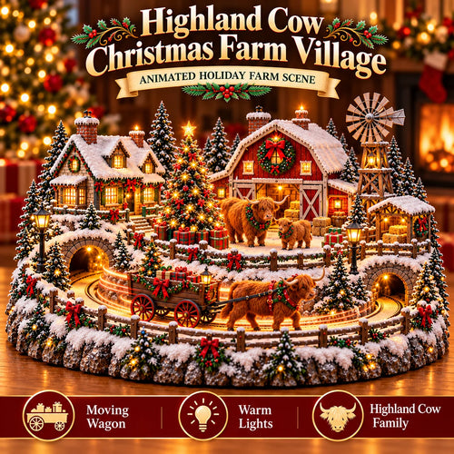 🐮 Highland Cow Christmas Farm Village – Animated Holiday Scene🐮