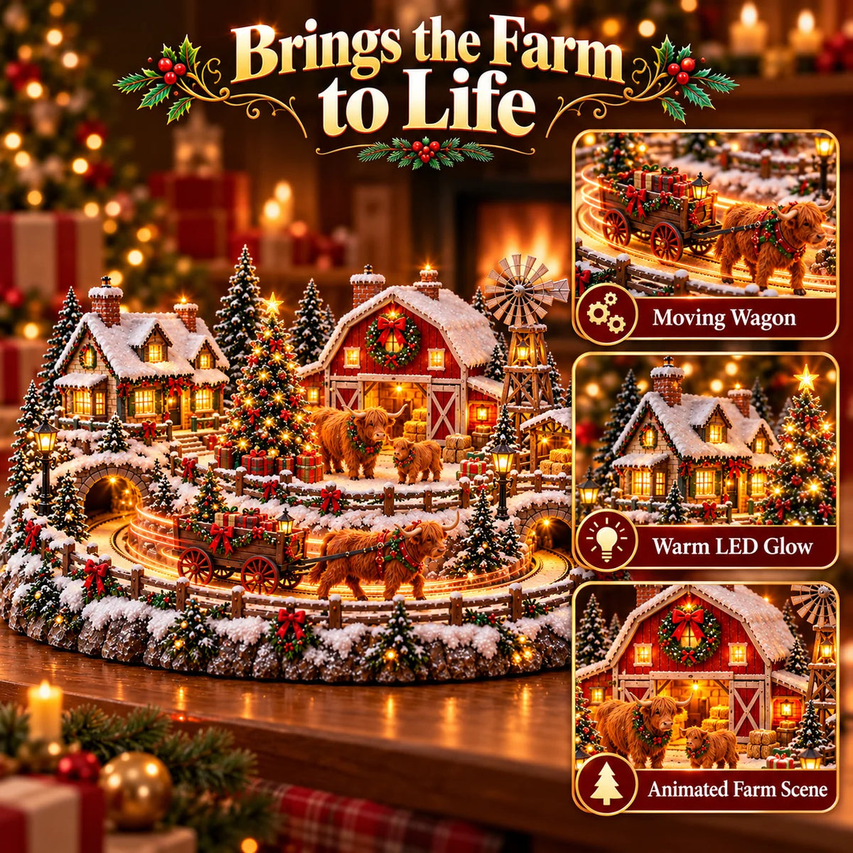🐮 Highland Cow Christmas Farm Village – Animated Holiday Scene🐮