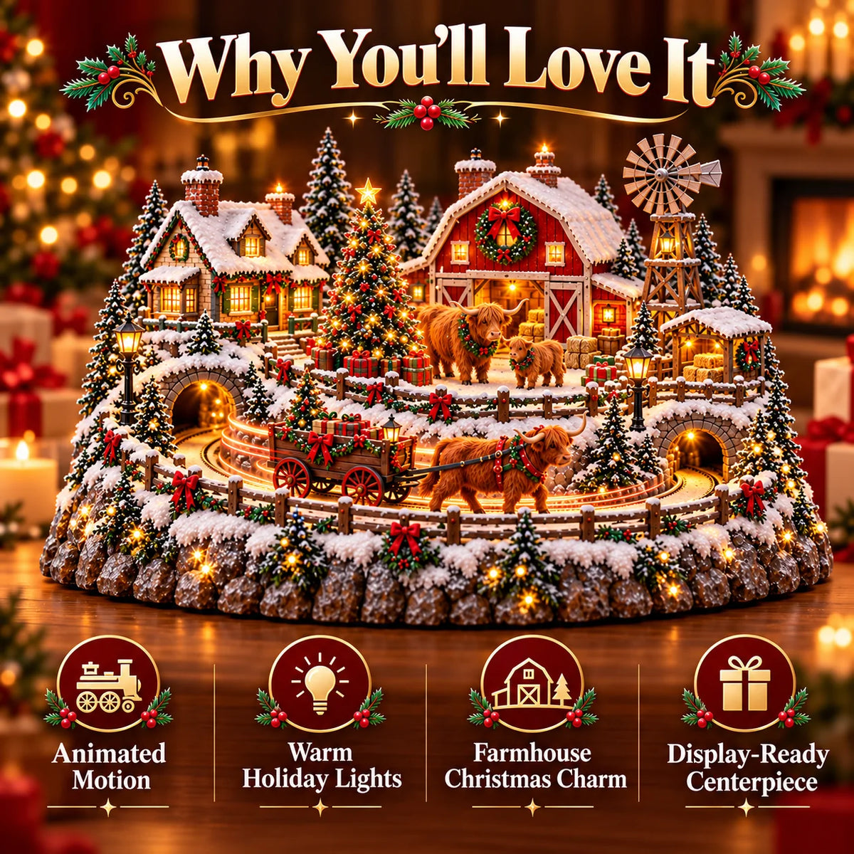 🐮 Highland Cow Christmas Farm Village – Animated Holiday Scene🐮