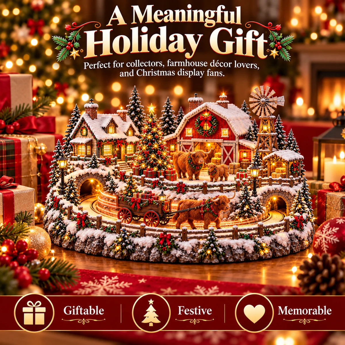 🐮 Highland Cow Christmas Farm Village – Animated Holiday Scene🐮