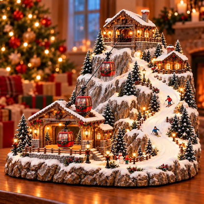 ⭐🔥Animated Christmas Mountain Cable Car & Ski Village Scene ✨
