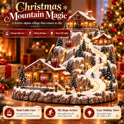 ⭐🔥Animated Christmas Mountain Cable Car & Ski Village Scene ✨