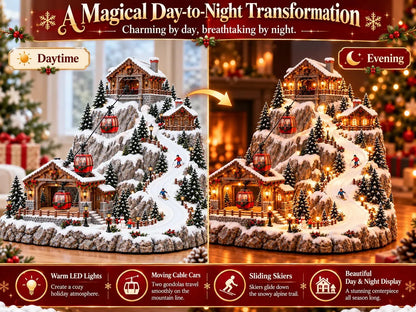 ⭐🔥Animated Christmas Mountain Cable Car & Ski Village Scene ✨