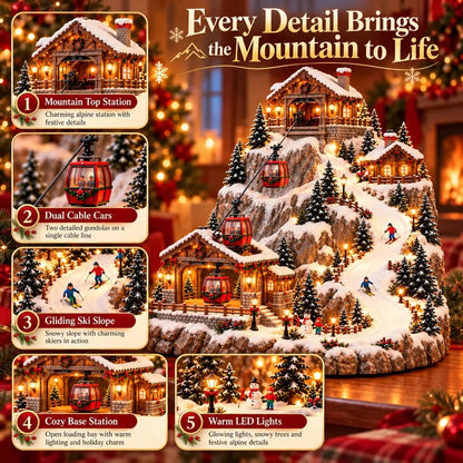 ⭐🔥Animated Christmas Mountain Cable Car & Ski Village Scene ✨