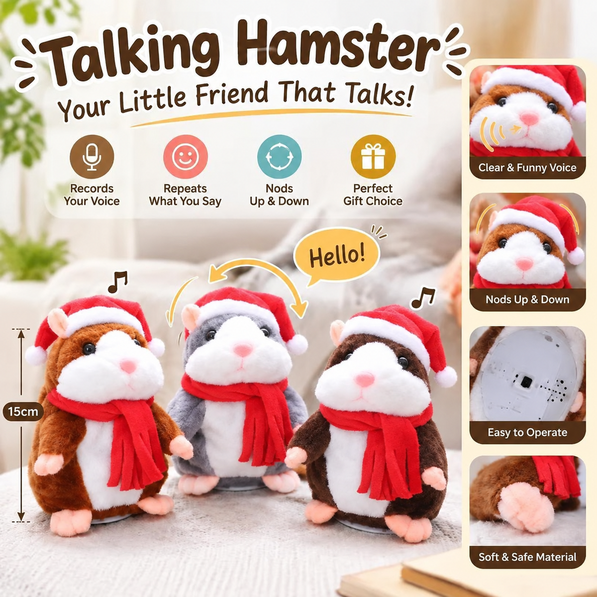 🐹 Last Day Special Price £16.99！✨Talking Hamster Plush – repeats whatever you say, auto head-shaking, hilarious fun for kids & adults.🎁