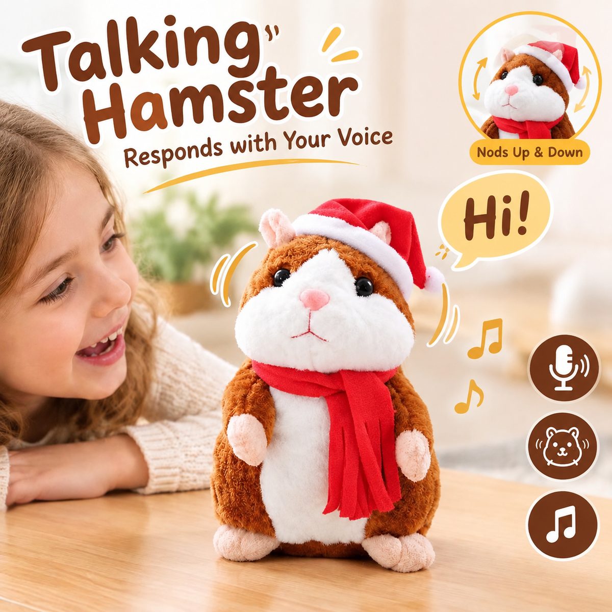 🐹 Last Day Special Price £16.99！✨Talking Hamster Plush – repeats whatever you say, auto head-shaking, hilarious fun for kids & adults.🎁