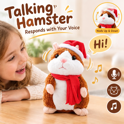 🐹 Last Day Special Price £16.99！✨Talking Hamster Plush – repeats whatever you say, auto head-shaking, hilarious fun for kids & adults.🎁