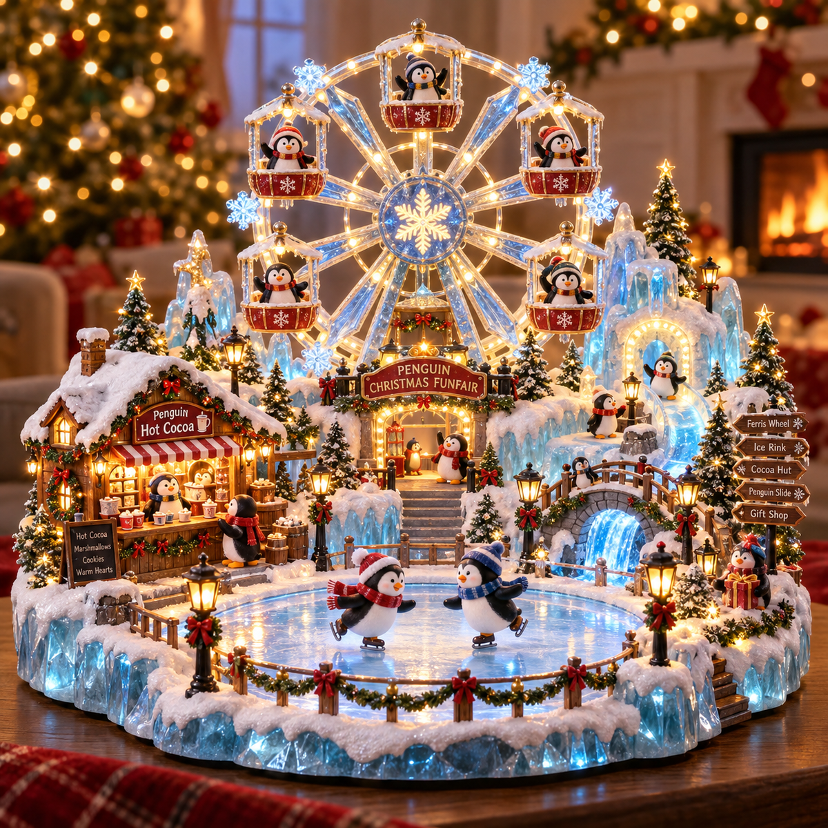 🎡 Penguin Christmas Funfair | Lighted Animated Christmas Village