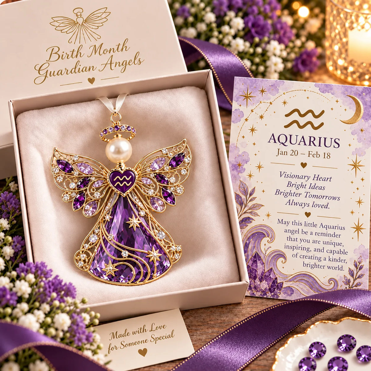 💎👼Christmas Zodiac Birthstone Guardian Angel Card