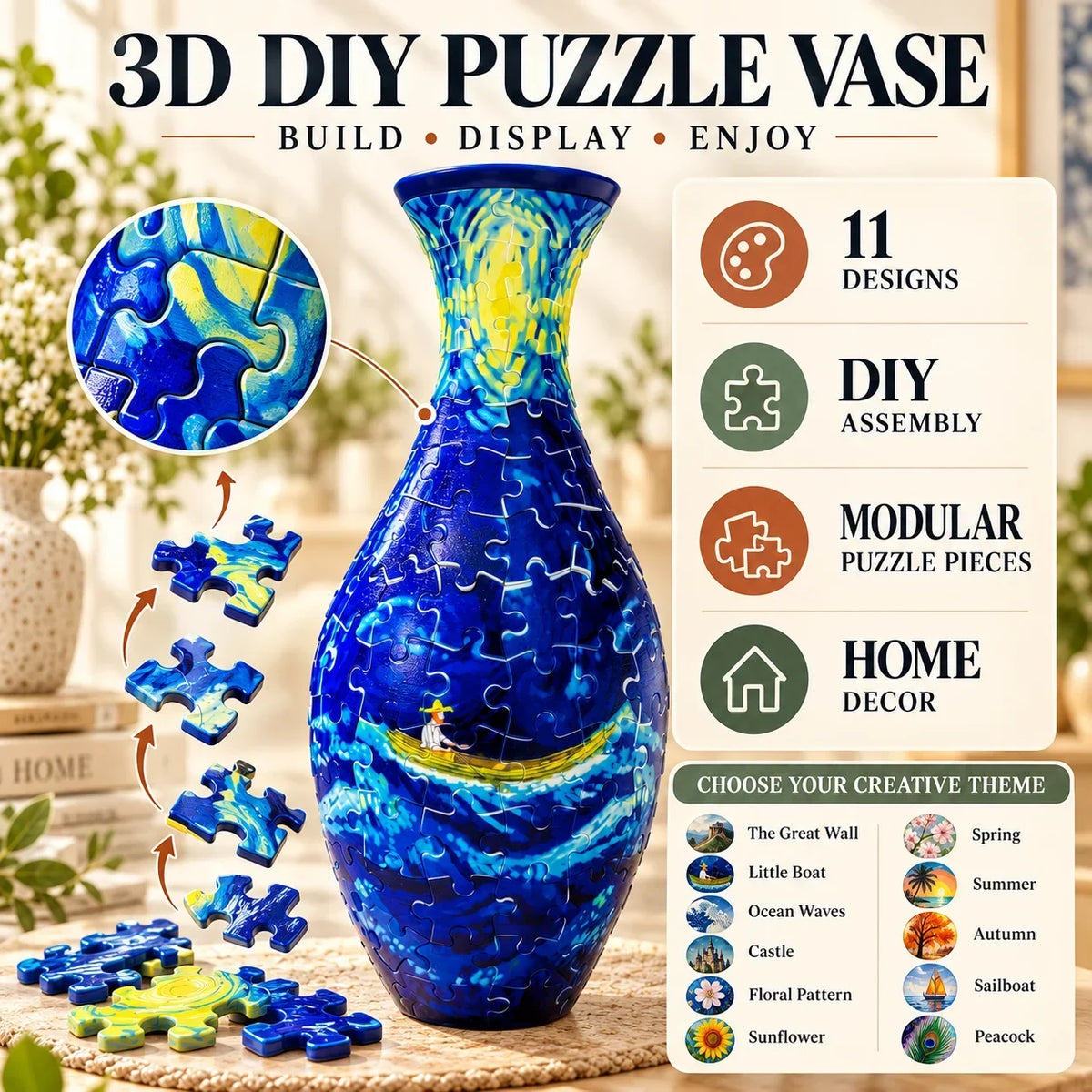 🔥hot Sale🔥 ✨ 3d Diy Puzzle Vase – 11 Creative Designs, Decorative Flower Vase & Craft Gift