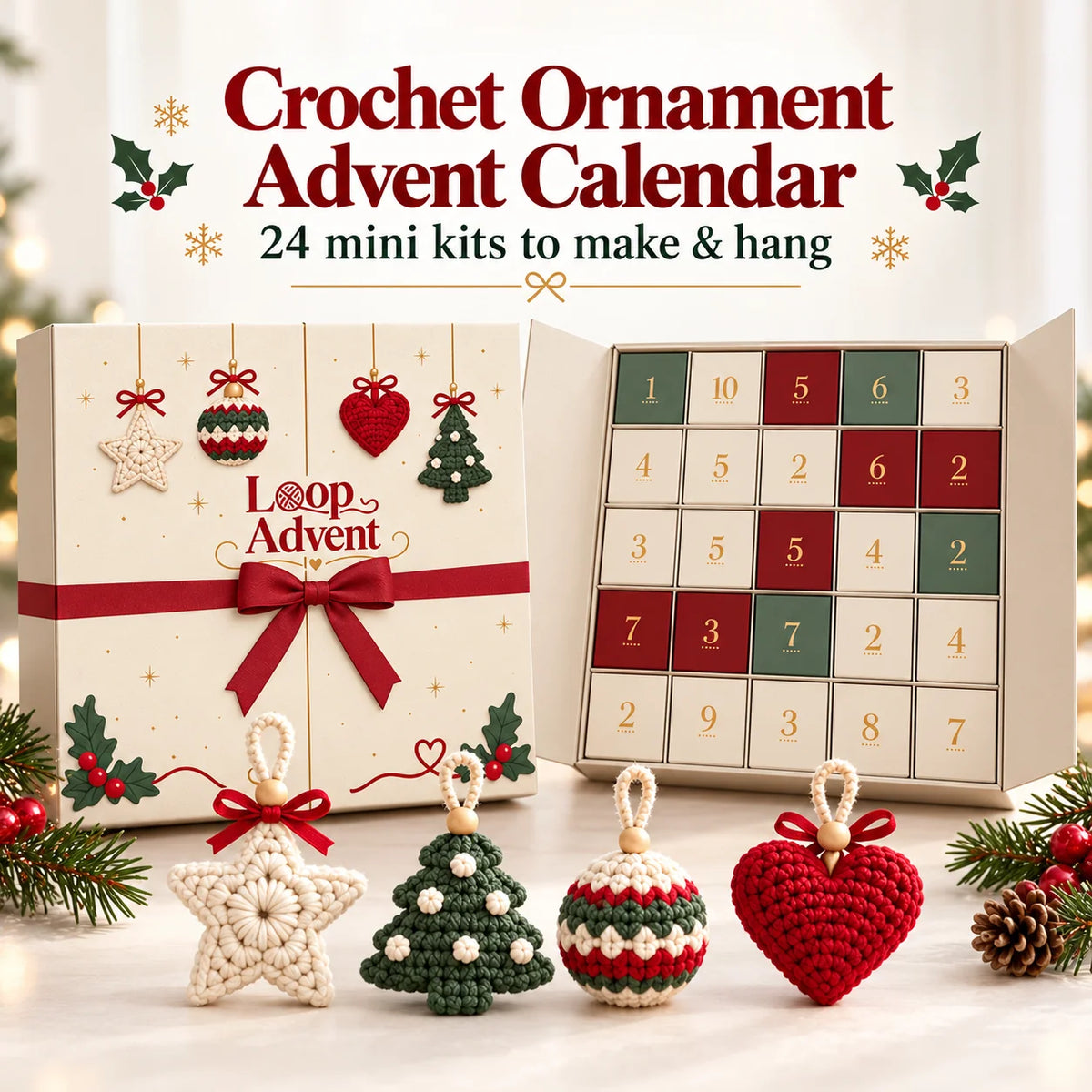 🎄 24-Day Crochet Christmas Advent Calendar™ – 24 Surprise DIY Ornament Kits to Make & Hang 🧶