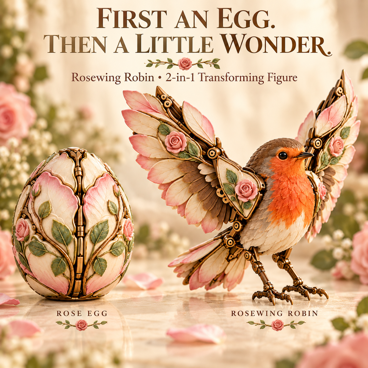 🐦 Rosewing Robin – 2-in-1 Rose Egg to Mechanical Bird Transforming Figure