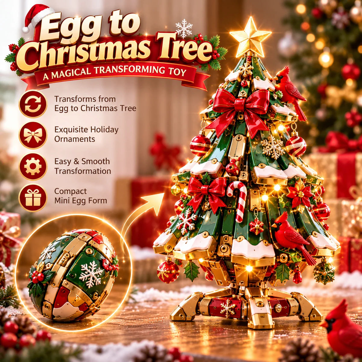 🔥 Last Day 49% Off 🎄Egg-to-christmas Tree™ Magical Transforming Toy – Cardinal Christmas Tree Holiday Gift 🎁