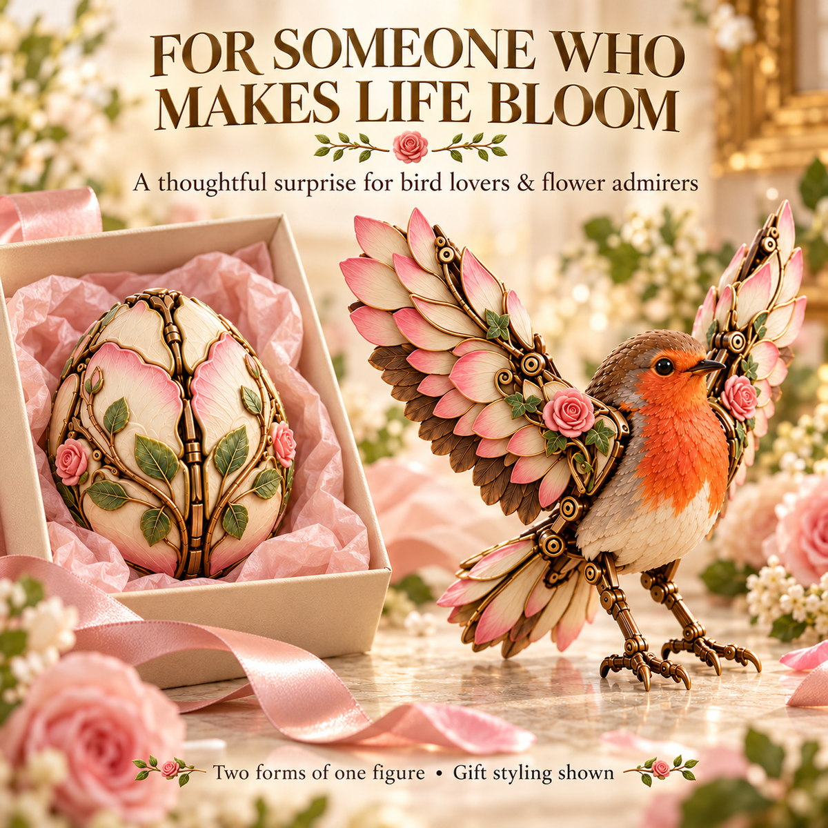 🐦 Rosewing Robin – 2-in-1 Rose Egg to Mechanical Bird Transforming Figure