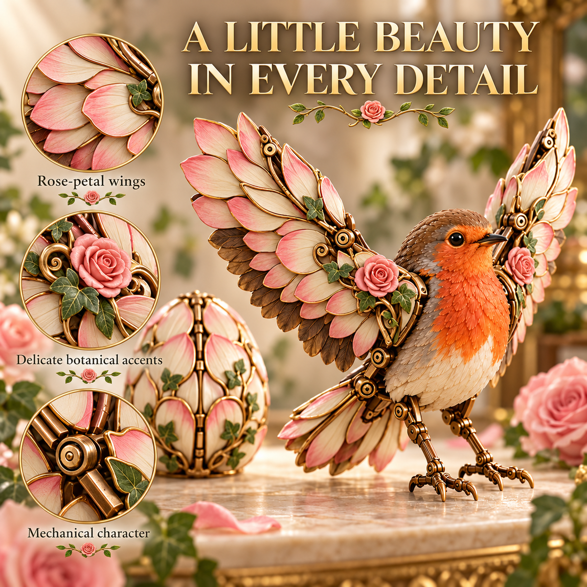 🐦 Rosewing Robin – 2-in-1 Rose Egg to Mechanical Bird Transforming Figure