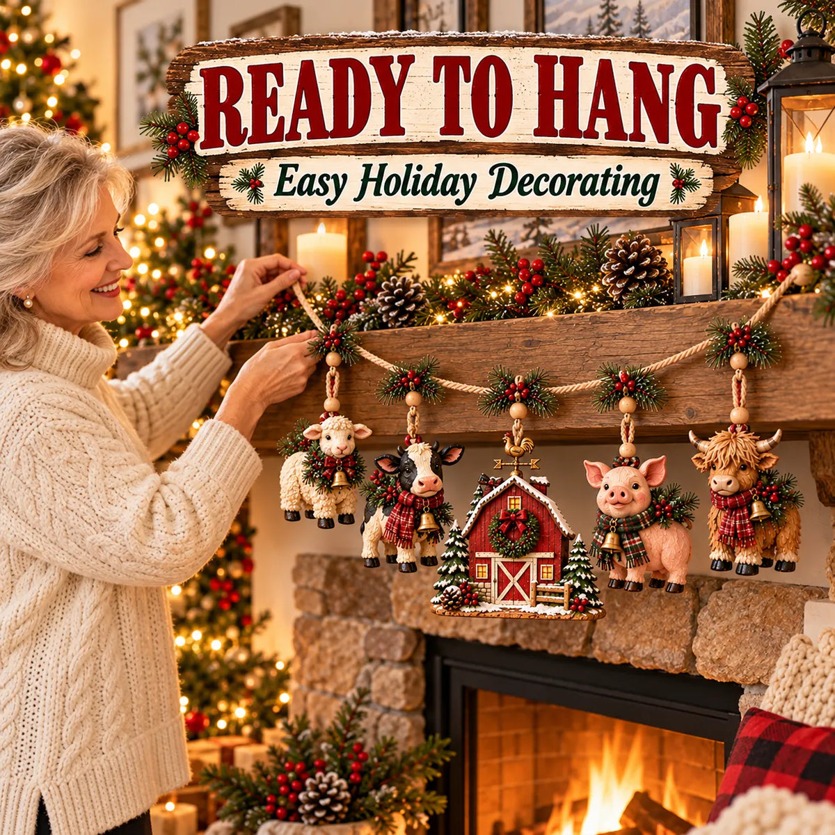🐄Last Day 49% OFF –  Christmas Farm Friends Hanging Mantel Garland