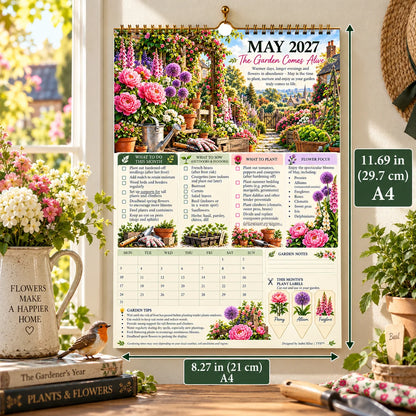 2027 Four Seasons Gardening Calendar & Monthly Planner – A4 Wall Calendar with Planting Guide, Garden Tasks & Plant Labels