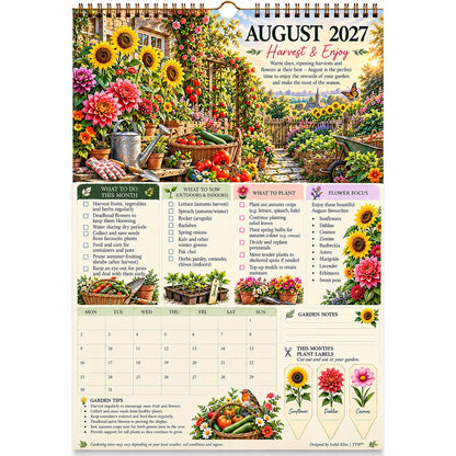 2027 Four Seasons Gardening Calendar & Monthly Planner – A4 Wall Calendar with Planting Guide, Garden Tasks & Plant Labels