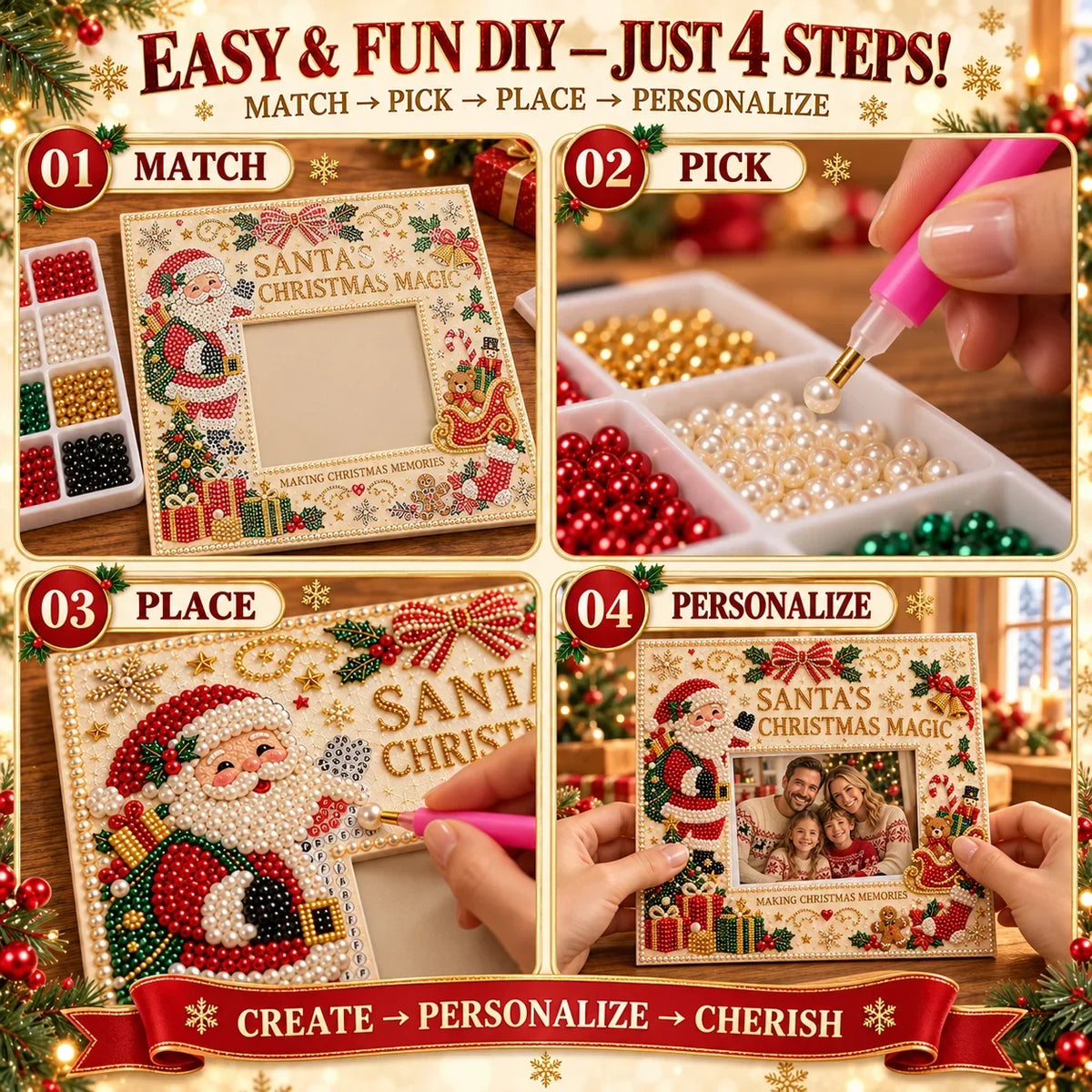 🎄❤️ DIY Christmas Pearl Art Photo Frame – Create Memories Together