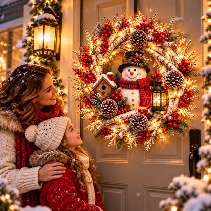 🔥 LAST DAY 49% OFF | Snowy Birch Cardinal Wreath – Lighted Christmas Door Decor ❤️