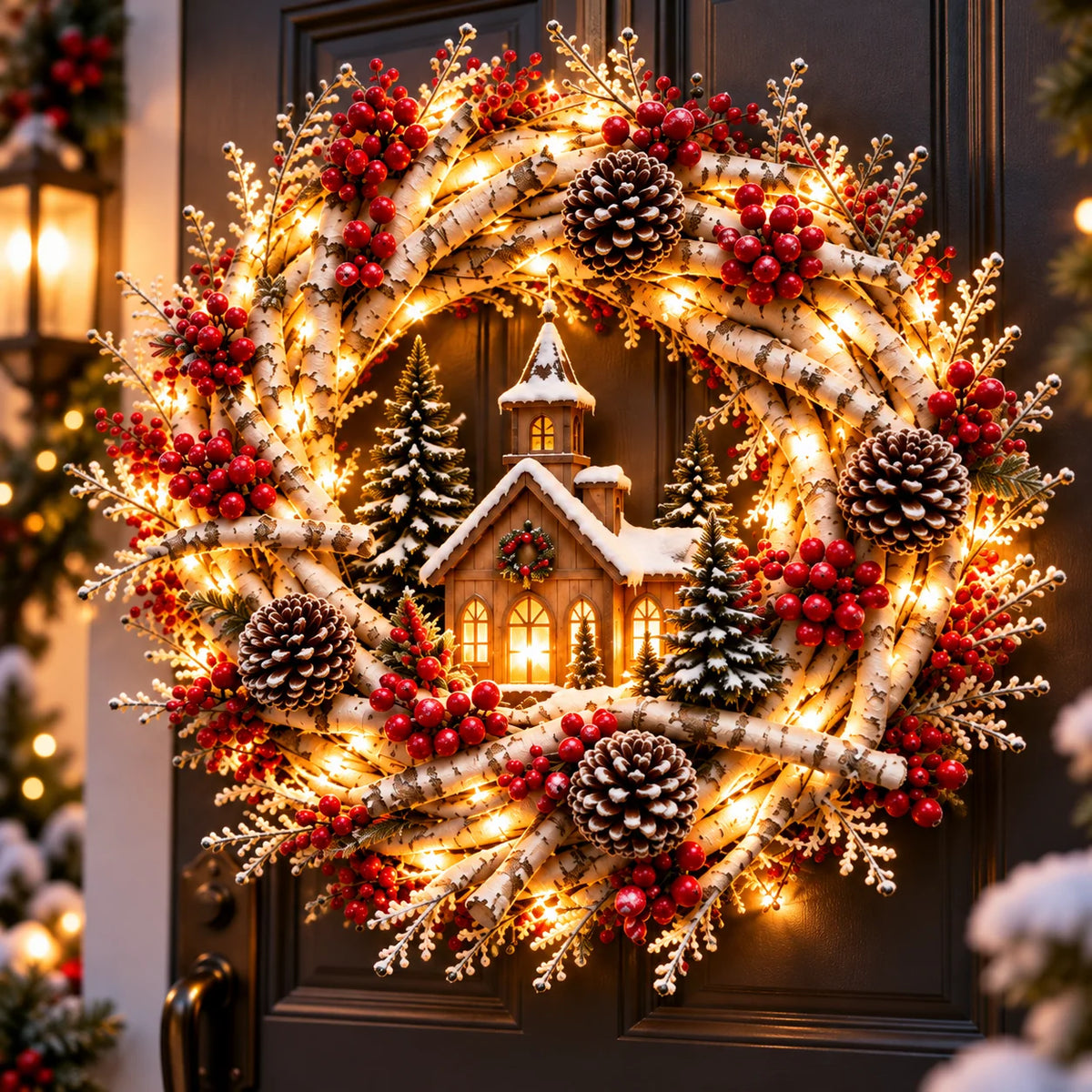 🔥 LAST DAY 49% OFF | Snowy Birch Cardinal Wreath – Lighted Christmas Door Decor ❤️