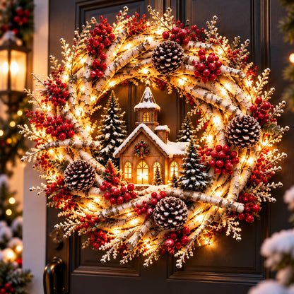 🔥 LAST DAY 49% OFF | Snowy Birch Cardinal Wreath – Lighted Christmas Door Decor ❤️