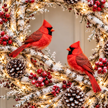 🔥 LAST DAY 49% OFF | Snowy Birch Cardinal Wreath – Lighted Christmas Door Decor ❤️