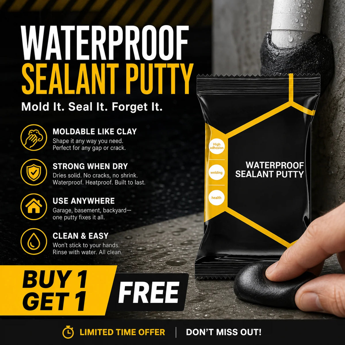 🏠 Limited-time 49% Off! Waterproof Sealant Putty, Mouldable Hole Sealing Filler For Pipe Wall Gap Blocking