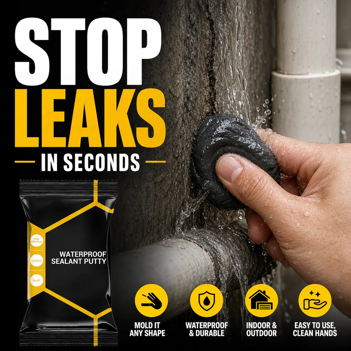 🏠 Limited-time 49% Off! Waterproof Sealant Putty, Mouldable Hole Sealing Filler For Pipe Wall Gap Blocking