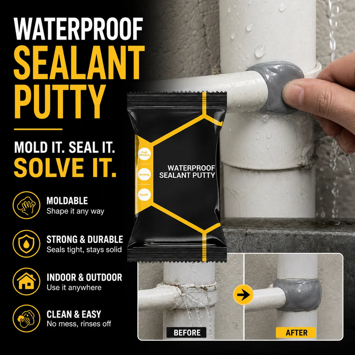 🏠 Limited-time 49% Off! Waterproof Sealant Putty, Mouldable Hole Sealing Filler For Pipe Wall Gap Blocking