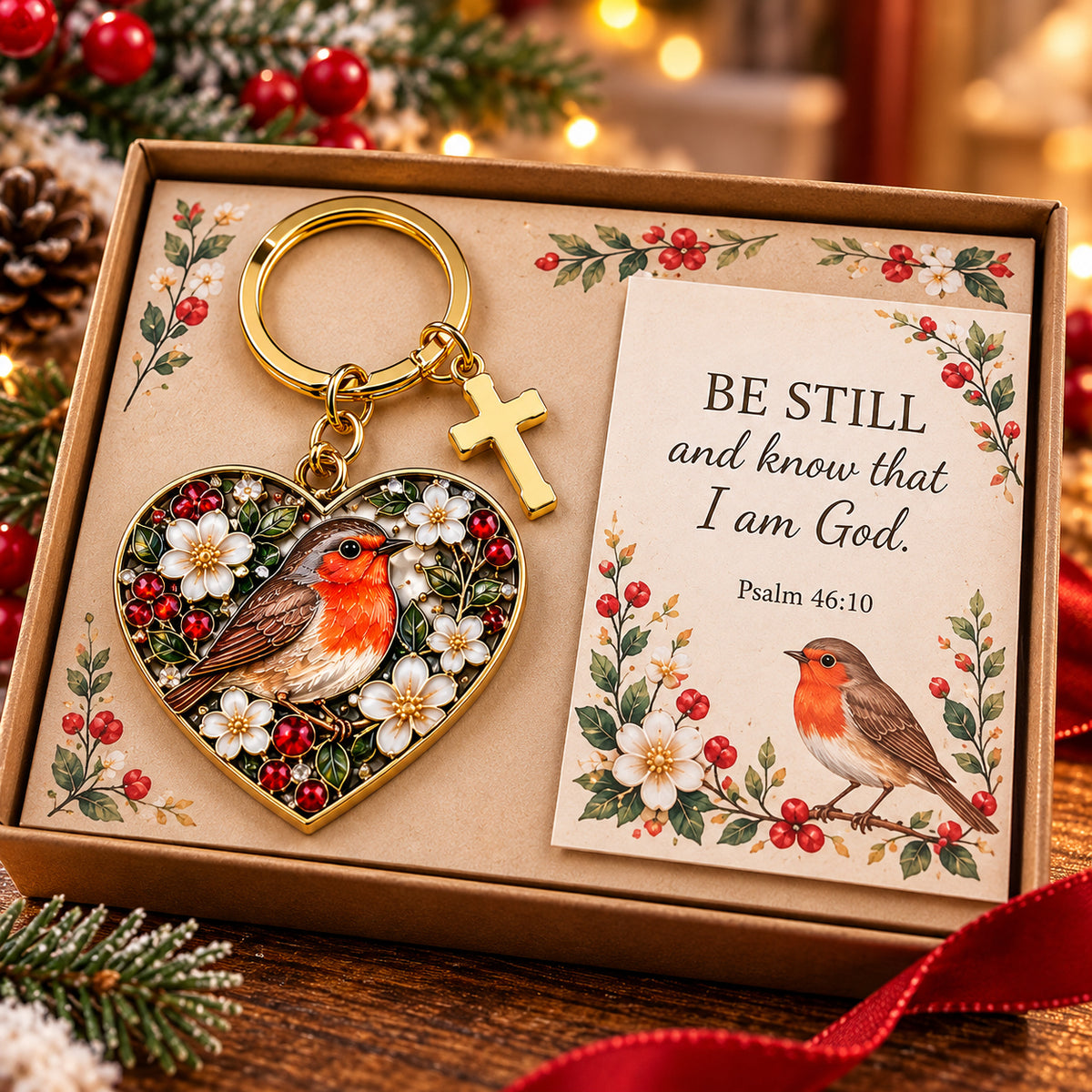 🐦✝️ “be Still” Robin Faith Keyring — A Little Reminder Of Hope | Psalm 46:10