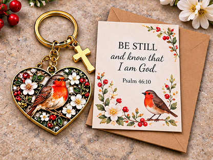 🐦✝️ “be Still” Robin Faith Keyring — A Little Reminder Of Hope | Psalm 46:10