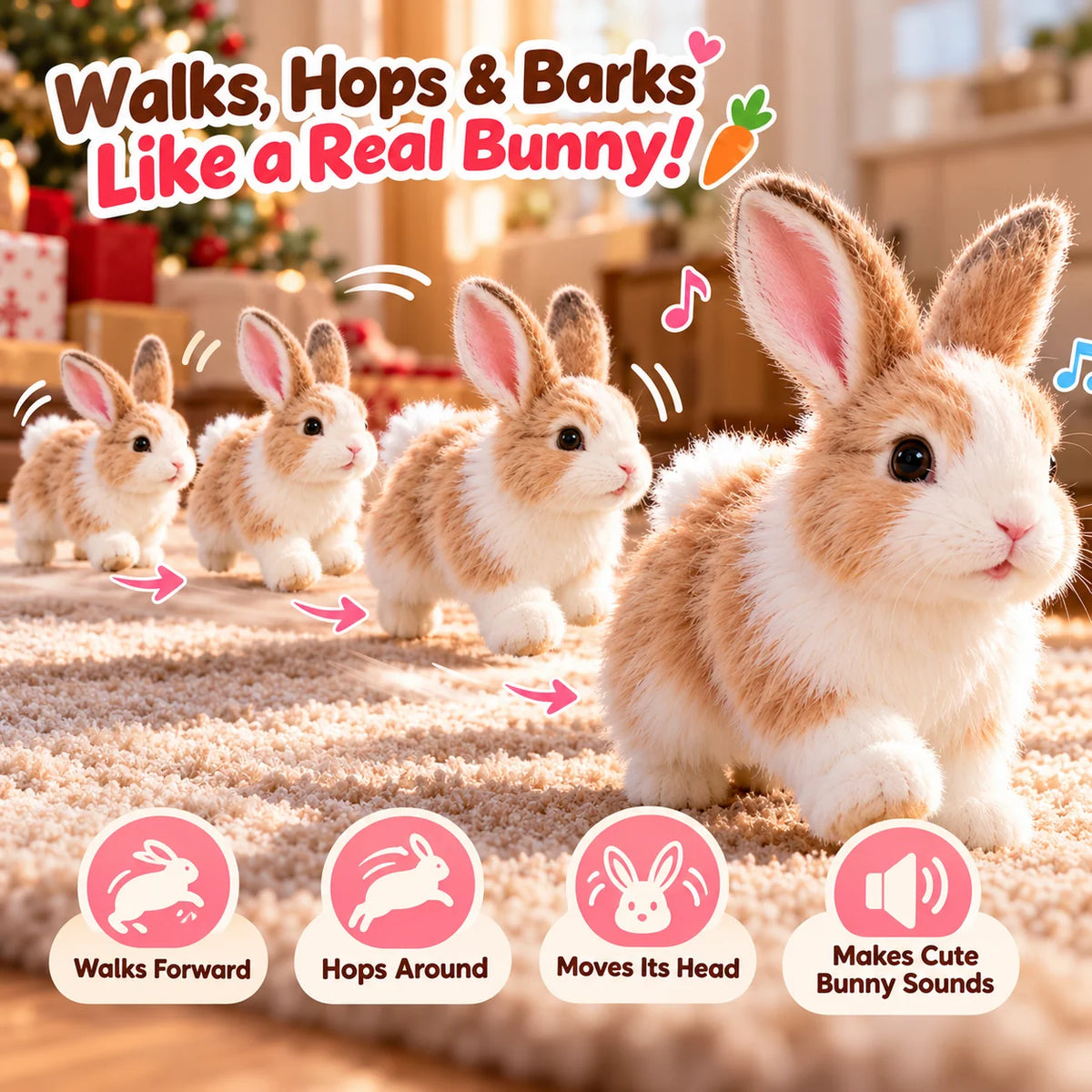 🐰🎄Adorable Realistic Plush Bunny | Interactive Bunny Toy & Heartwarming Gift
