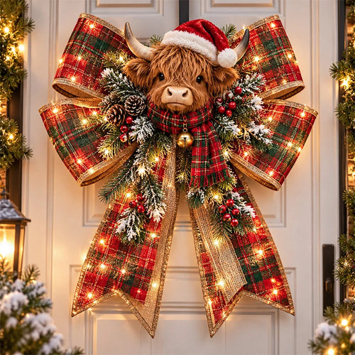 🎀🎄Last Day 49% OFF –  Christmas Magic Bow Door Hangers – Oversized Light-Up Holiday Bows in 6 Festive Styles