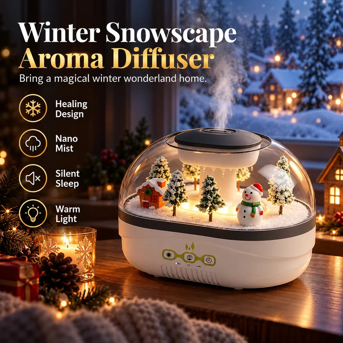 ❄💧 Winterse kerst microlandschap regendruppel aroma diffuser stille ultrasone luchtbevochtiger met nachtlampje🎄