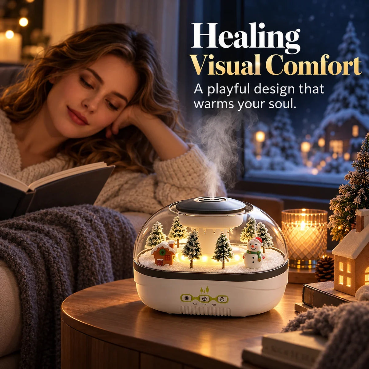❄💧 Winterse kerst microlandschap regendruppel aroma diffuser stille ultrasone luchtbevochtiger met nachtlampje🎄