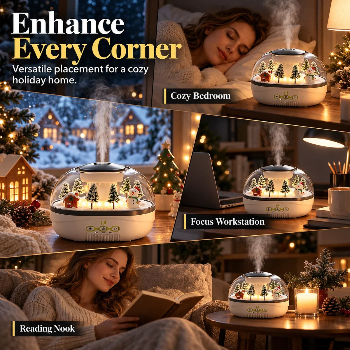 ❄💧 Winterse kerst microlandschap regendruppel aroma diffuser stille ultrasone luchtbevochtiger met nachtlampje🎄