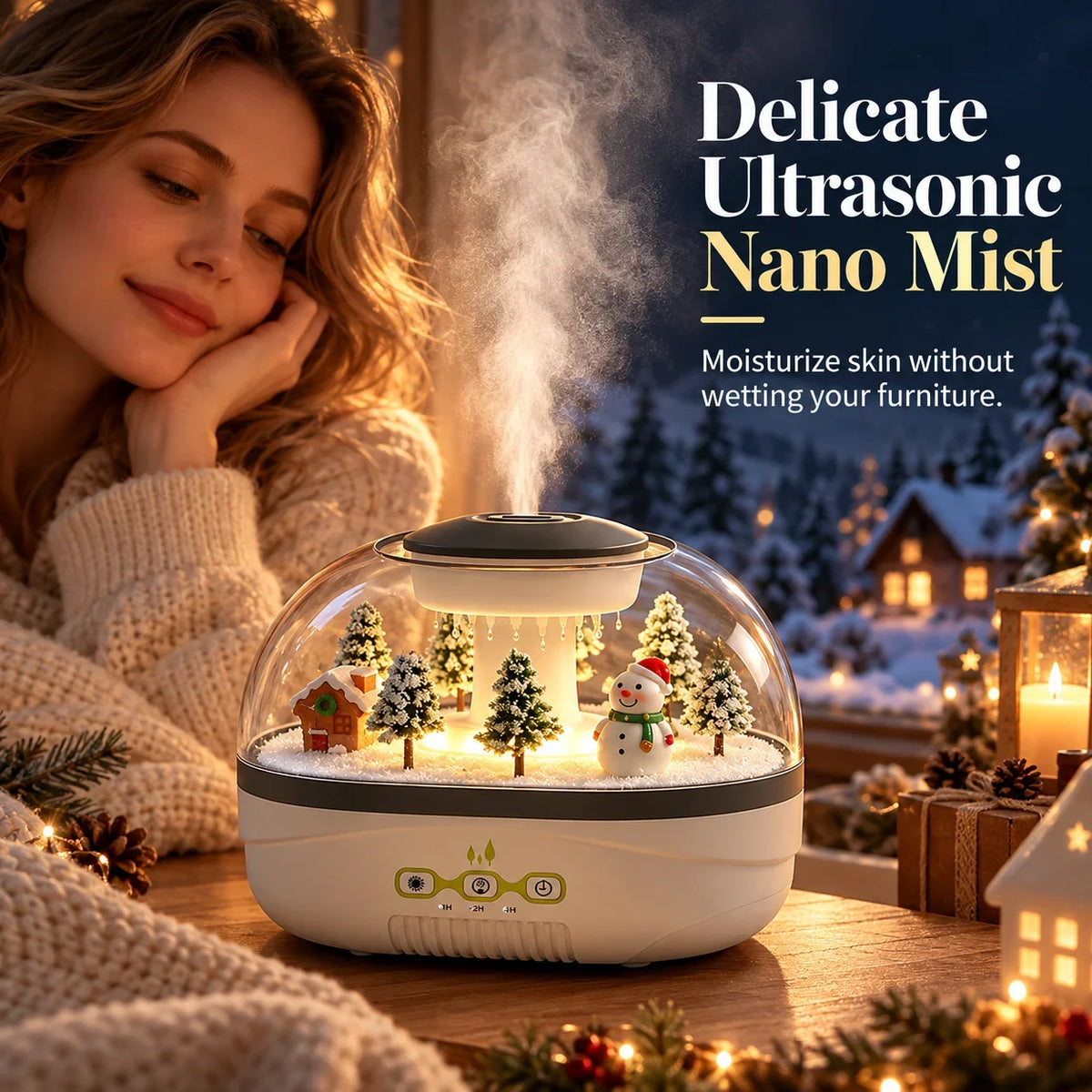 ❄💧 Winterse kerst microlandschap regendruppel aroma diffuser stille ultrasone luchtbevochtiger met nachtlampje🎄