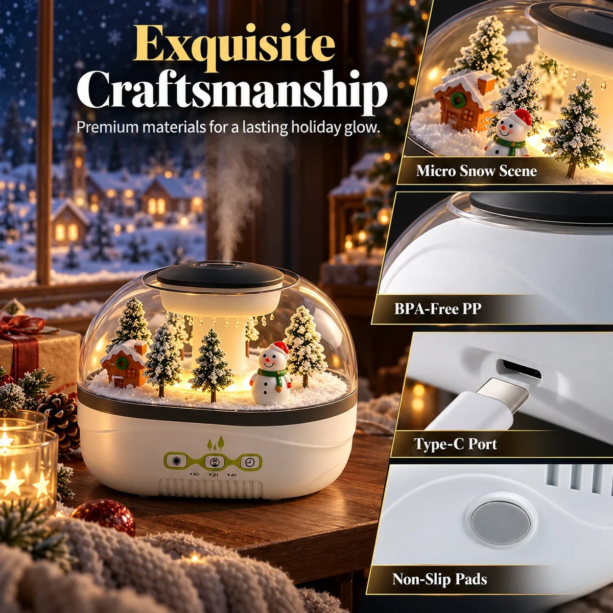 ❄💧 Winterse kerst microlandschap regendruppel aroma diffuser stille ultrasone luchtbevochtiger met nachtlampje🎄