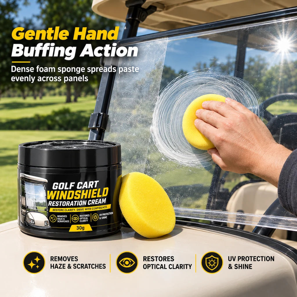 🥳2026 HOT SALE🥳💞50K+ SOLD! 🏌️✨ 49% OFF! Golf Cart Windshield Scratch Repair Paste – buffs away haze & yellowing, restores crystal-clear vision. Includes sponge, easy 3-step hand buffing! 🛡️✅