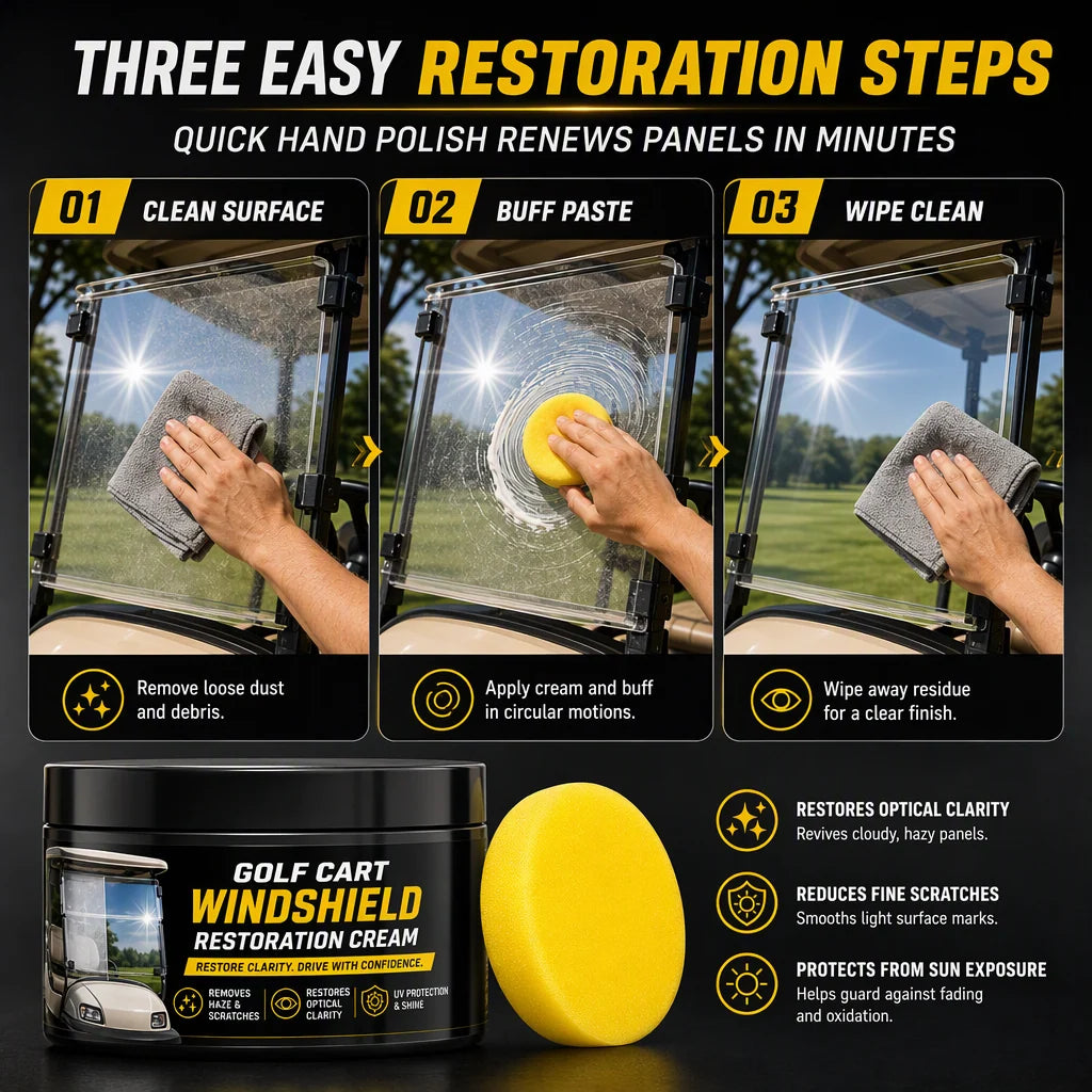 🥳2026 HOT SALE🥳💞50K+ SOLD! 🏌️✨ 49% OFF! Golf Cart Windshield Scratch Repair Paste – buffs away haze & yellowing, restores crystal-clear vision. Includes sponge, easy 3-step hand buffing! 🛡️✅