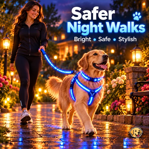 🐾 LED Light-Up Dog Harness & Leash Set – High-Visibility Gear for Night Walks 🌙