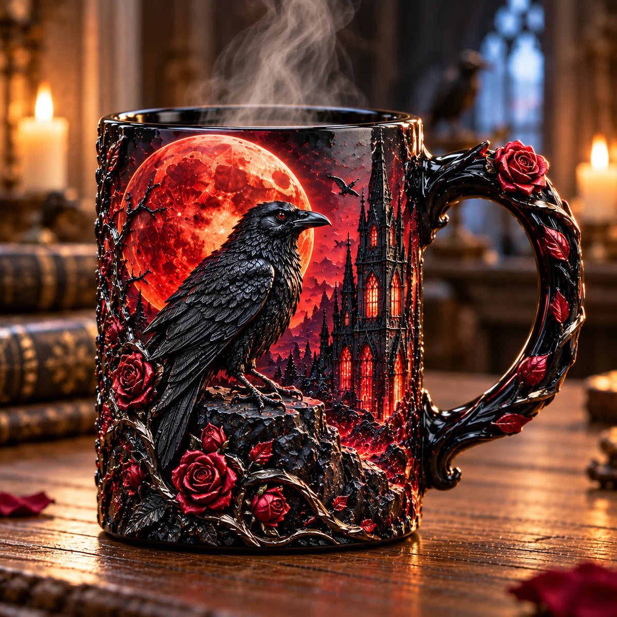 🐦‍⬛🌹 Raven Magic Color-Changing Mug | Gothic Raven & Blood Moon Coffee Cup