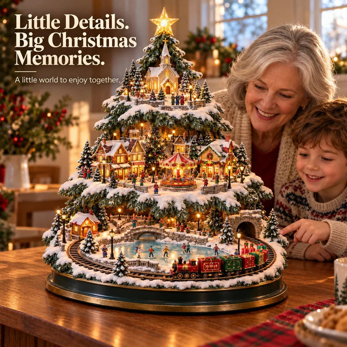 🔥 LAST DAY 49% OFF 🔥 🎄 Lighted Christmas Village Tree – Train, Carousel & Magical Holiday Glow ✨