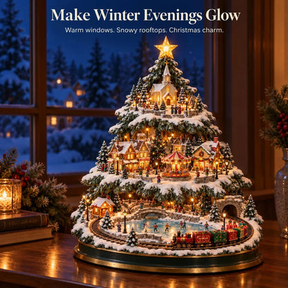 🔥 LAST DAY 49% OFF 🔥 🎄 Lighted Christmas Village Tree – Train, Carousel & Magical Holiday Glow ✨
