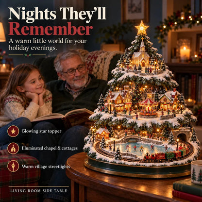 🔥 LAST DAY 49% OFF 🔥 🎄 Lighted Christmas Village Tree – Train, Carousel & Magical Holiday Glow ✨
