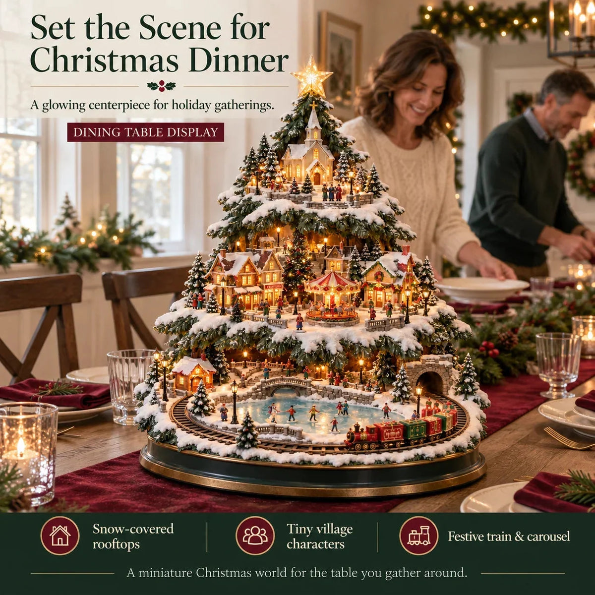 🔥 LAST DAY 49% OFF 🔥 🎄 Lighted Christmas Village Tree – Train, Carousel & Magical Holiday Glow ✨